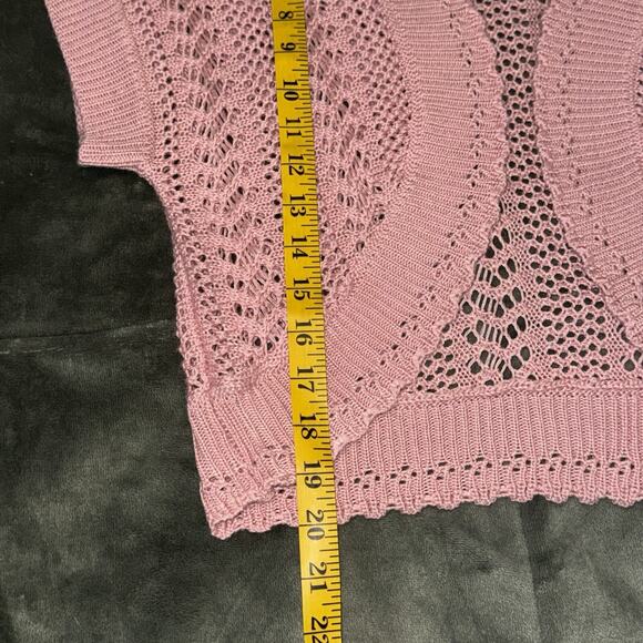 Signature by Robbie Bee Cardigan Sweater Women's 10 Pink Crochet Knitted Boho - Picture 5 of 7